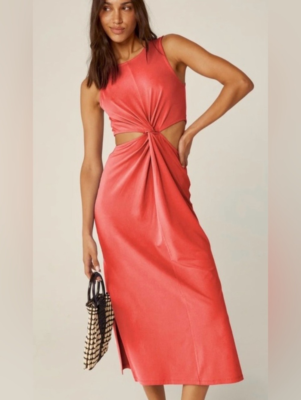 Beyond Yoga Coral Glow Twist Cutout Midi Dress